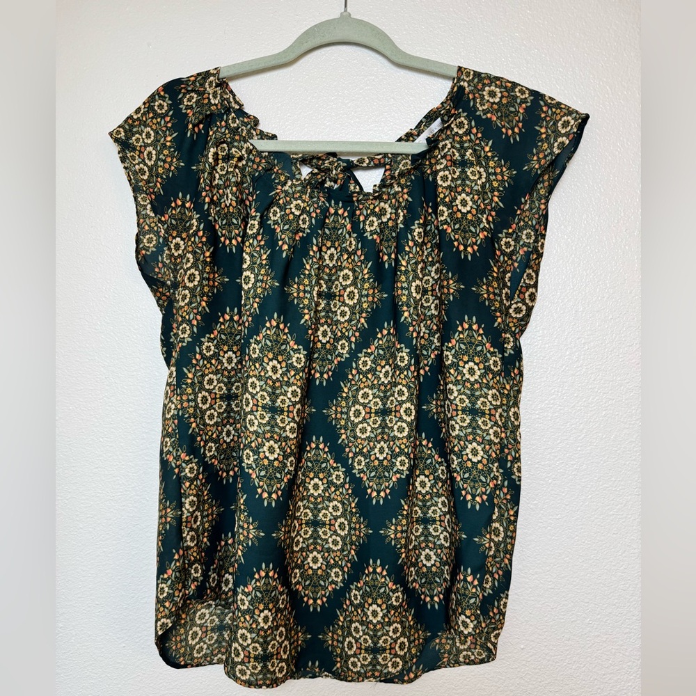 LC Lauren Conrad Teal Floral Medallion Blouse